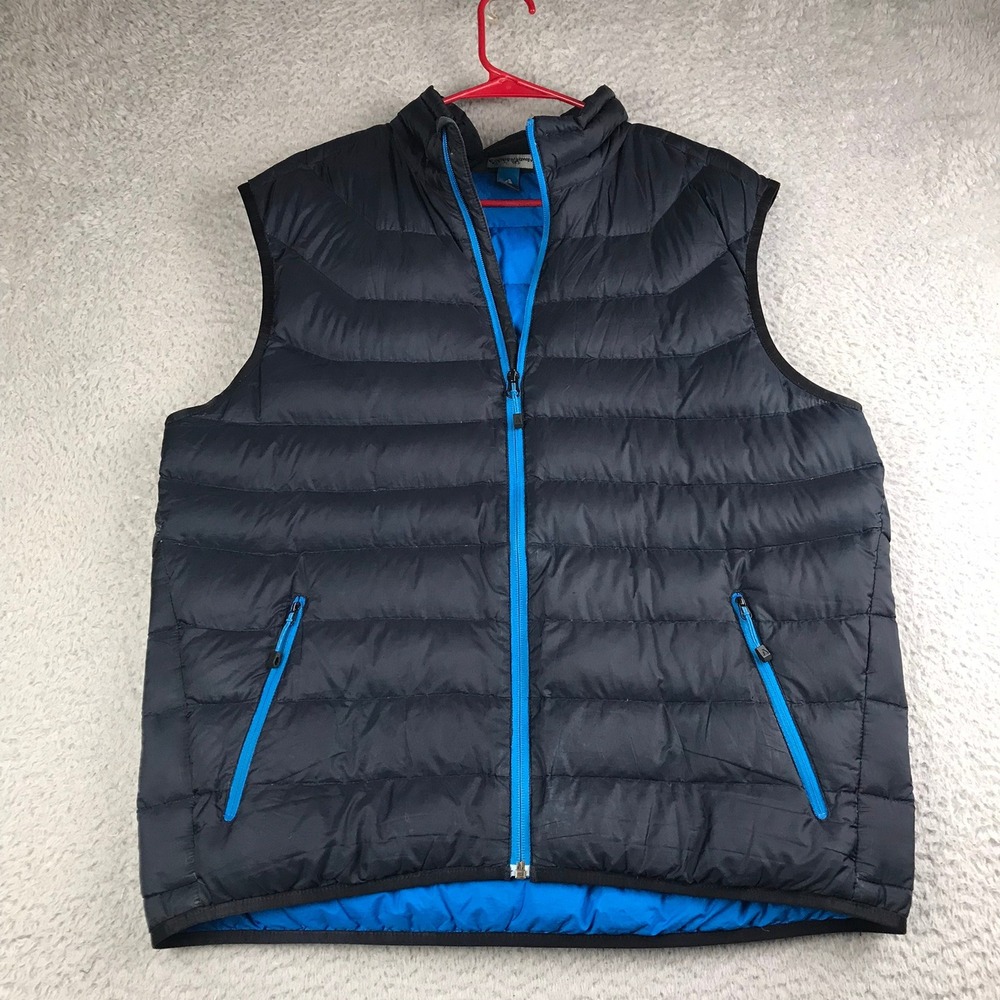 Eddie Bauer First Ascent Puffer Vest Mens L Navy Goose Down Quilted Full Zip